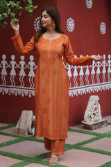 Brown Chanderi Bakhiya 2 Piece Set