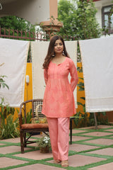 Peach Chanderi Short Kurta Nyra Style