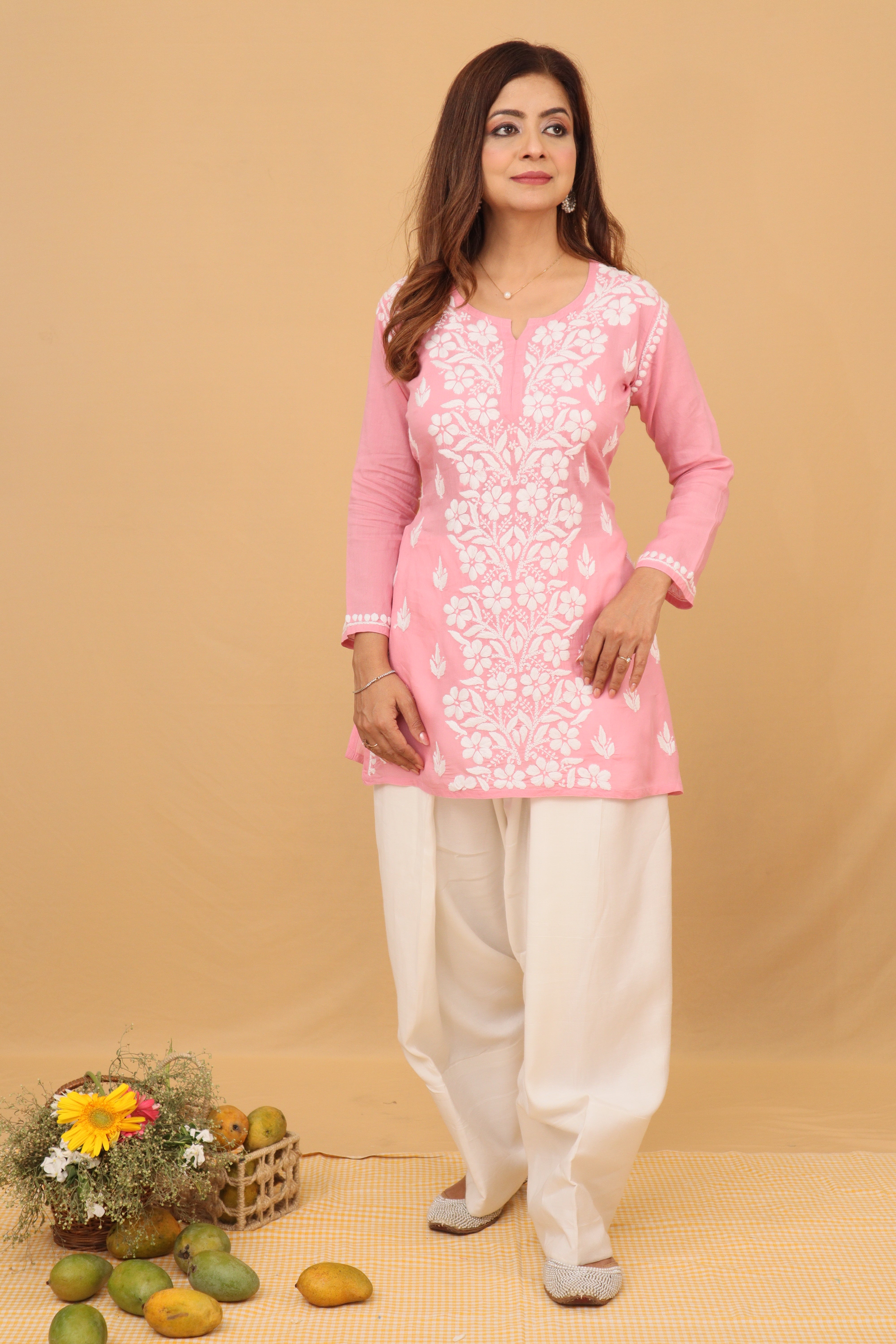 Peach Rayon Short Kurta Panel 2 Piece Set