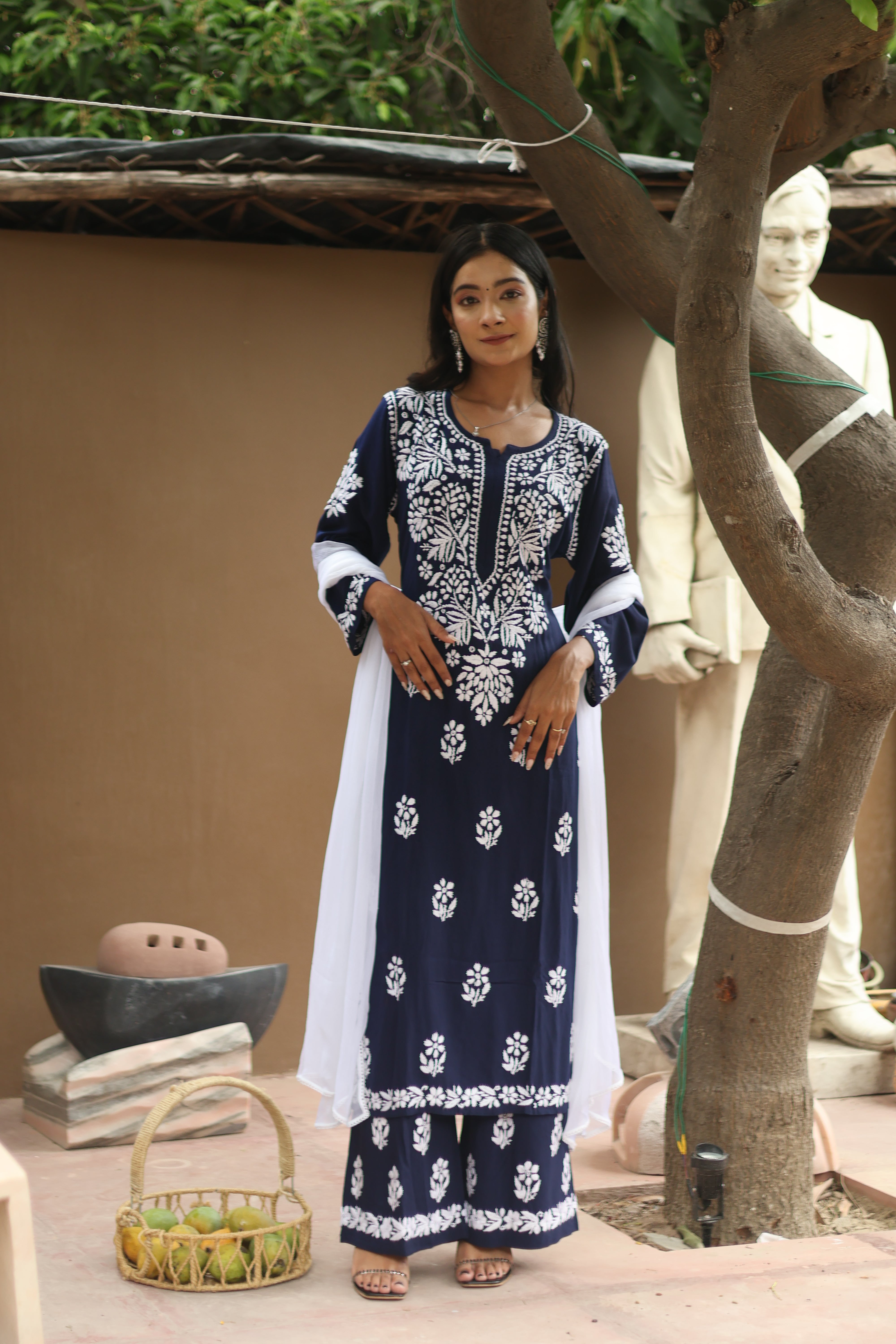 Navy Blue Rayon Gala Boota 3 Piece Set