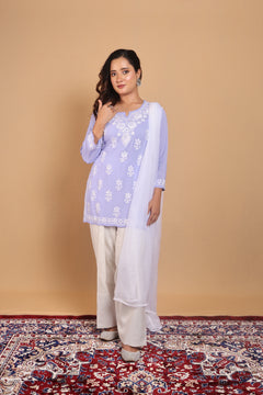 Blue Modal Short Kurta Gala Boota 2 Piece Set