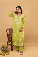Green Mul Chanderi Long Kurti