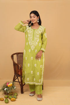 Green Mul Chanderi Long Kurti