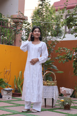 White Chanderi White Thread Ghaaspatti 2 Piece Set