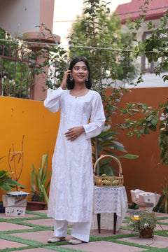 White Chanderi White Thread Ghaaspatti 2 Piece Set