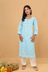 Blue Cotton Kurti with Buttons