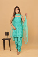 Green Chanderi Spaghetti Ghaaspatti 2 Piece Set