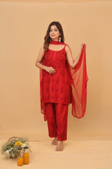 Red Chanderi Spaghetti Ghaaspatti 2 Piece Set