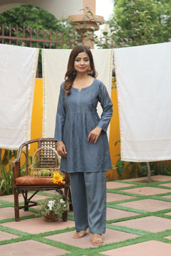 Grey Chanderi Short Kurta Nyra Style 2 Piece Set