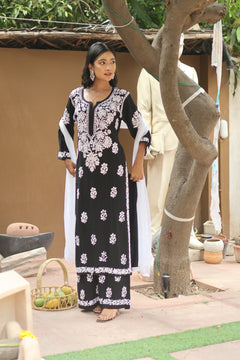 Black Rayon Gala Boota 3 Piece Set