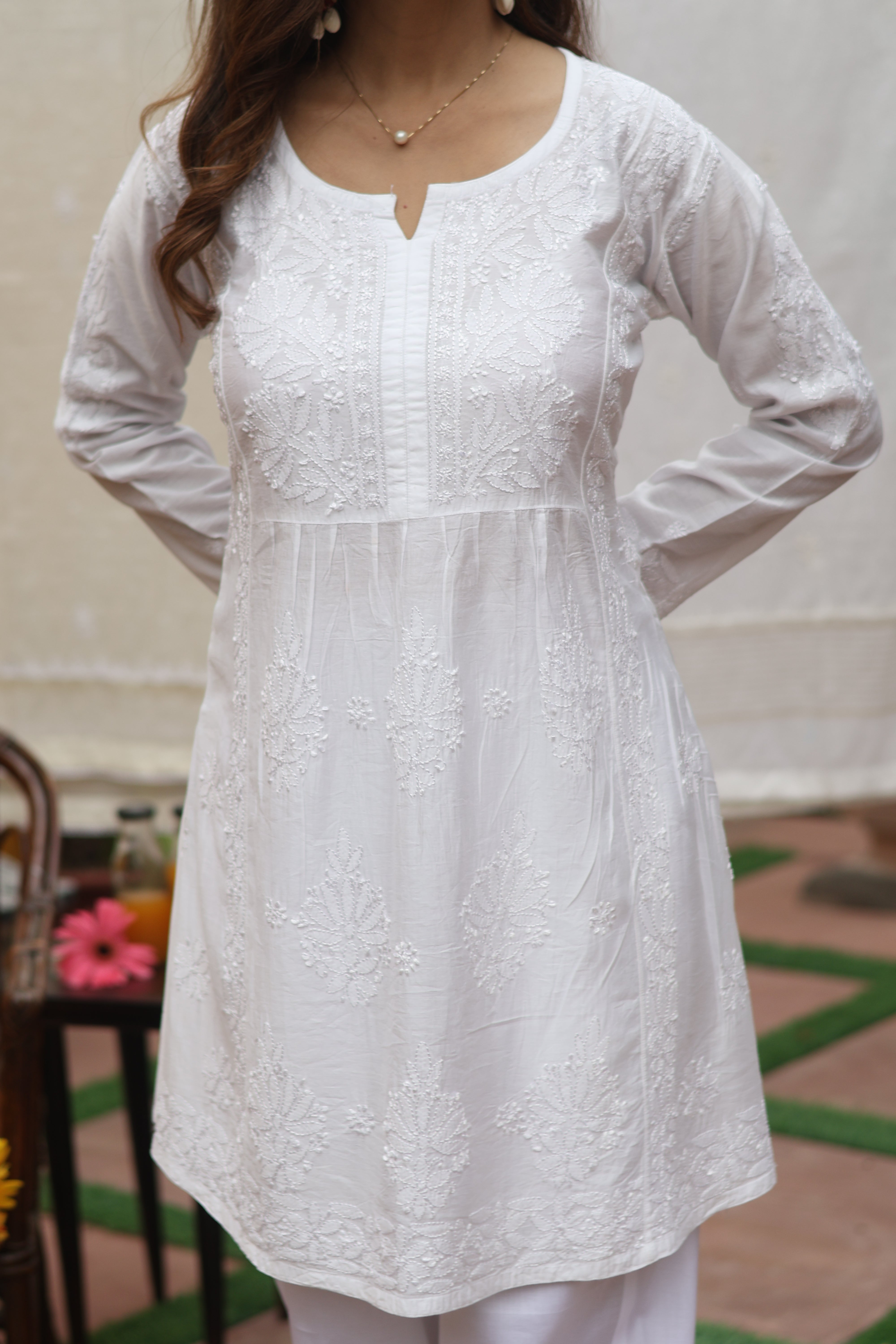 White Chanderi Short Kurta Nyra Style