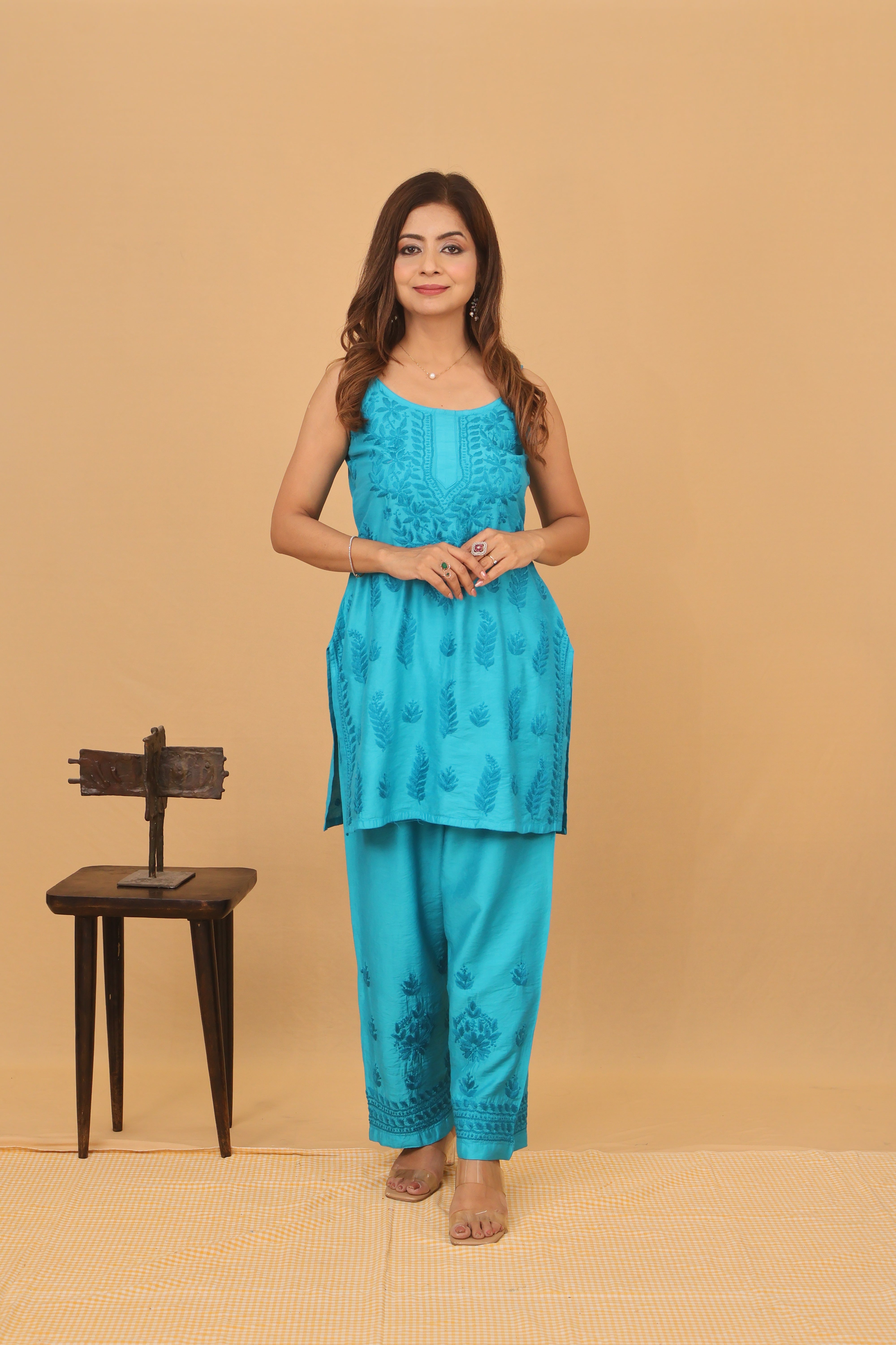 Peacock Chanderi Spaghetti Ghaaspatti 2 Piece Set
