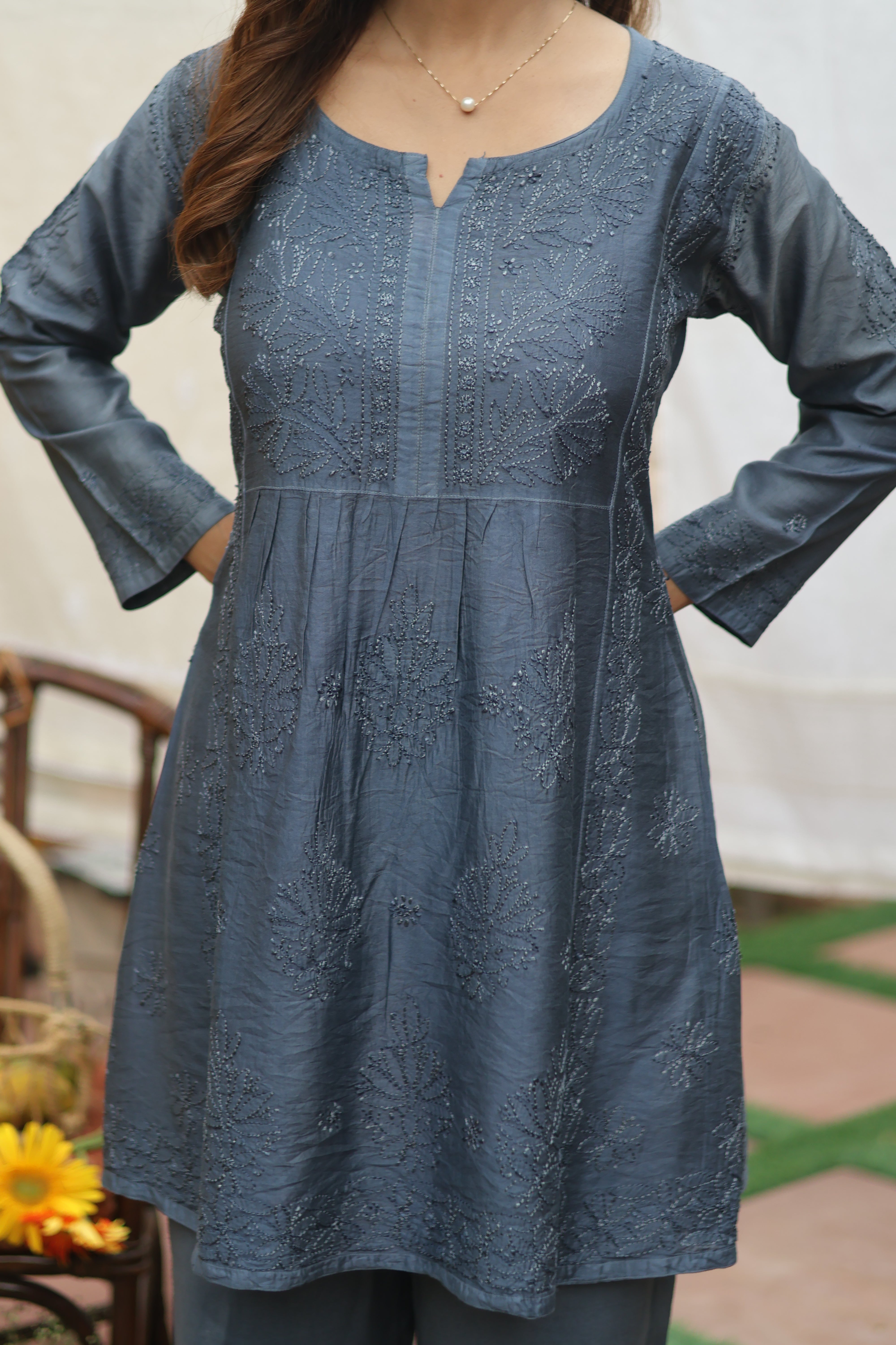 Grey Chanderi Short Kurta Nyra Style