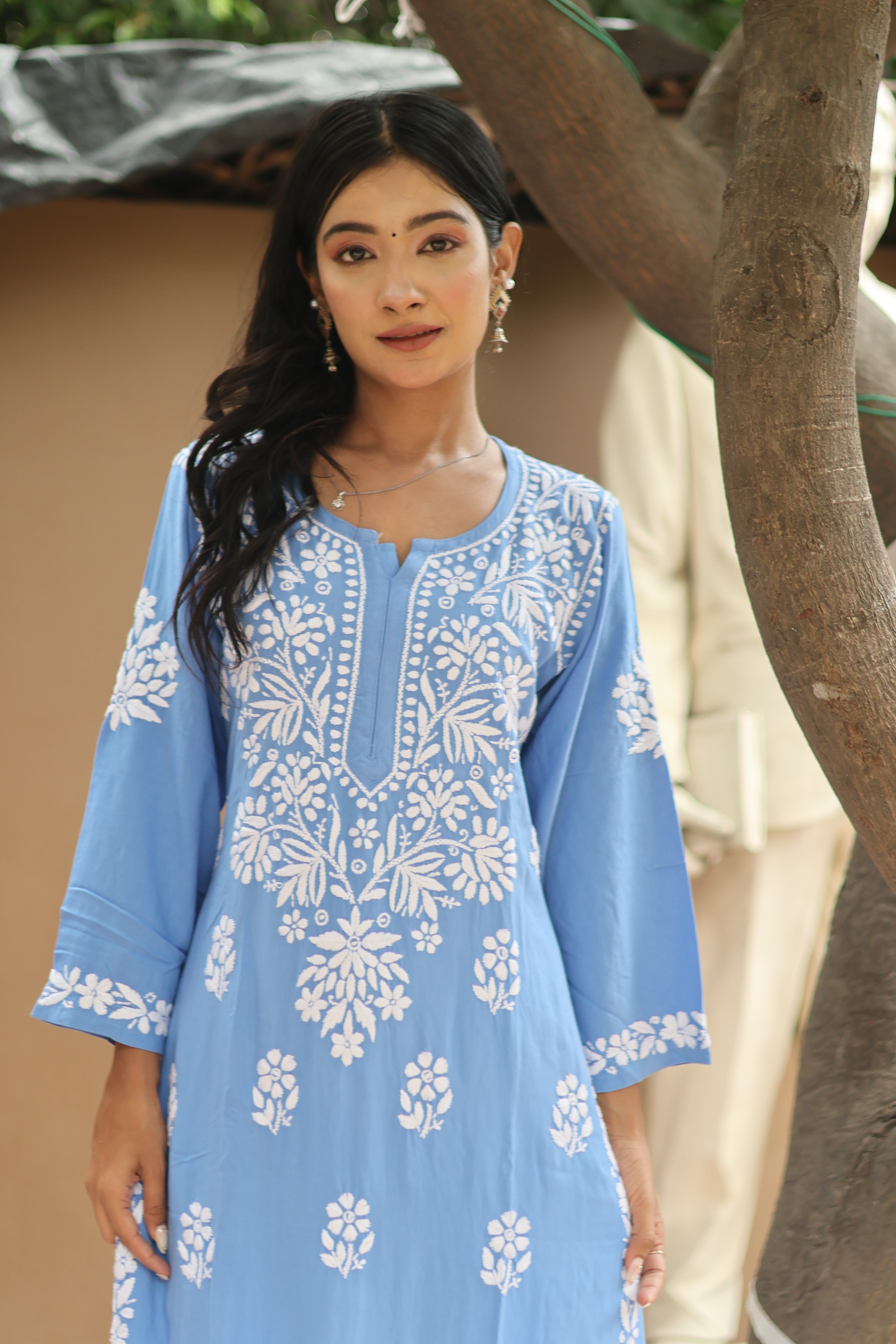 Blue Rayon Gala Boota 3 Piece Set