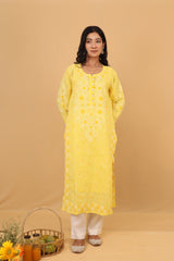 Yellow Cotton Kurti with Buttons 2 Piece Set