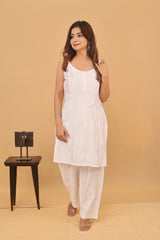 White Chanderi Spaghetti Ghaaspatti 2 Piece Set