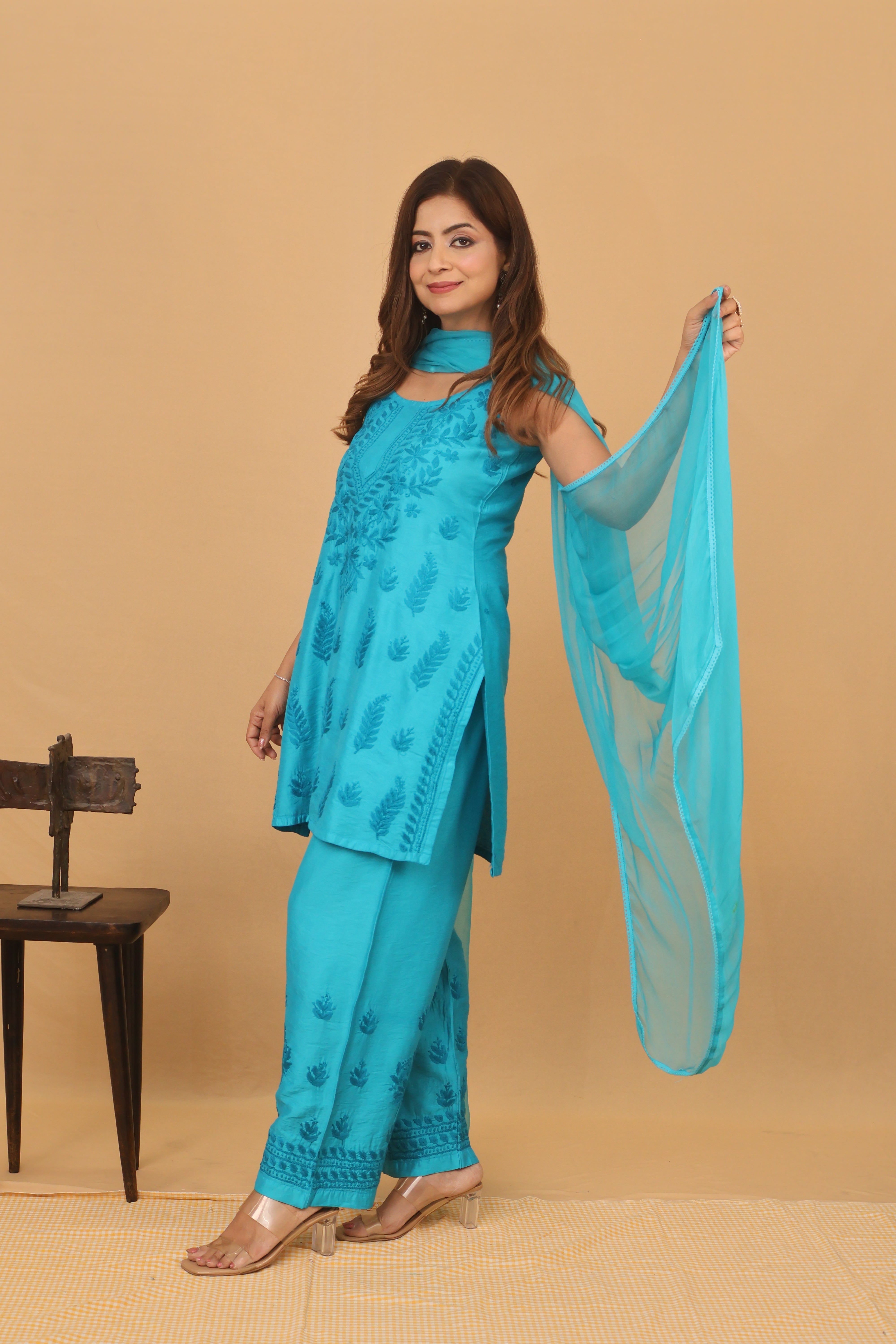 Peacock Chanderi Spaghetti Ghaaspatti 2 Piece Set
