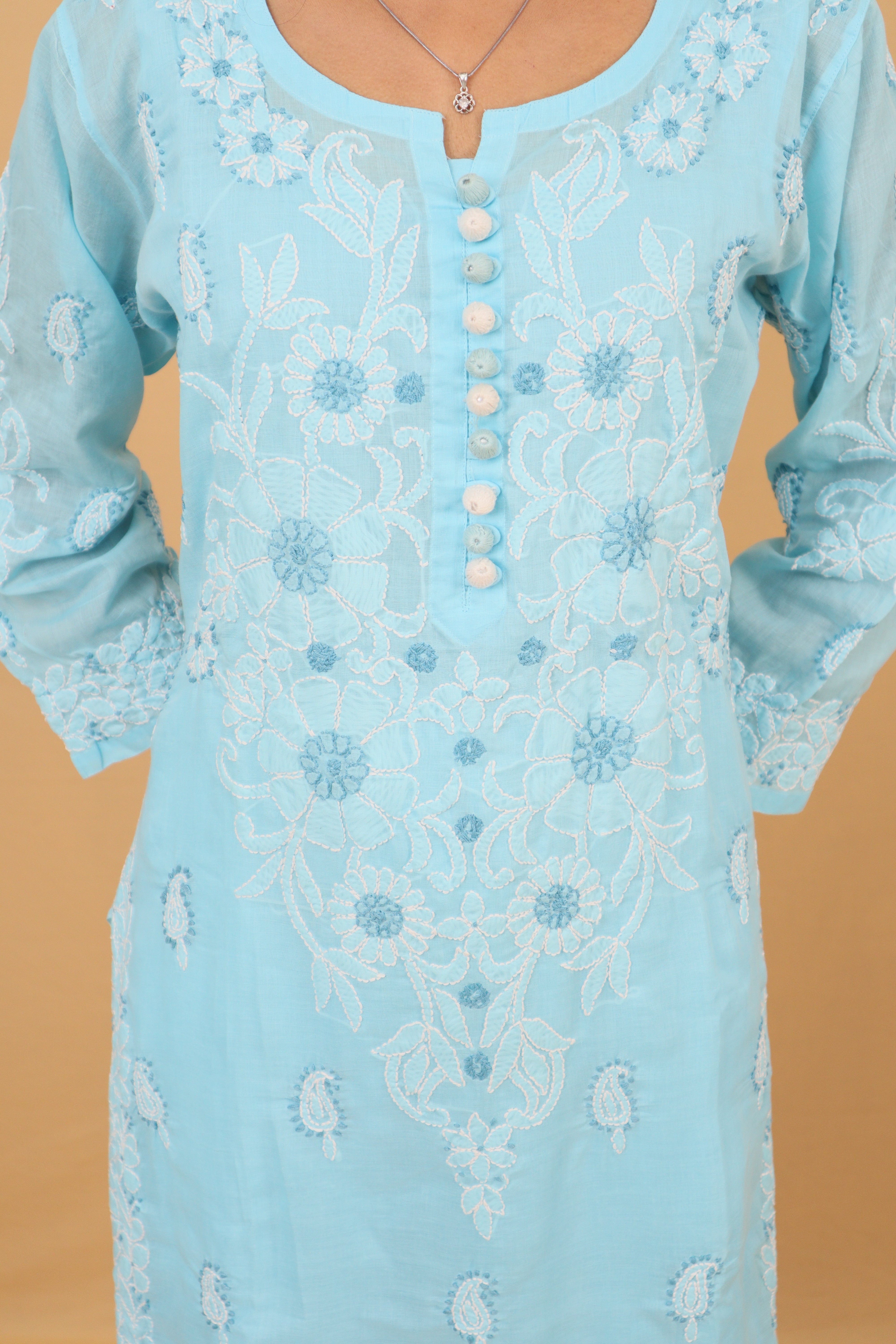 Blue Cotton Kurti with Buttons