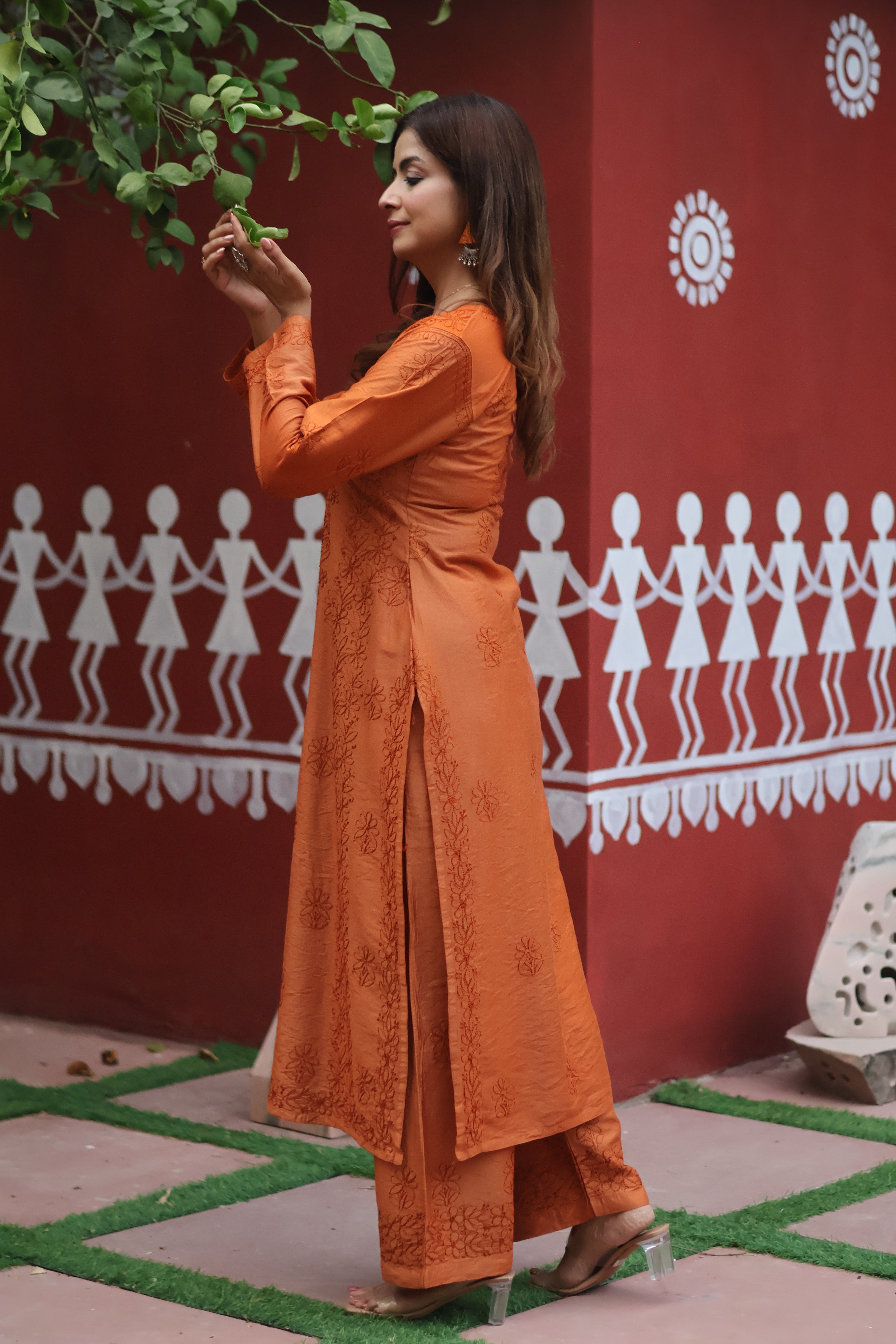 Brown Chanderi Bakhiya 2 Piece Set