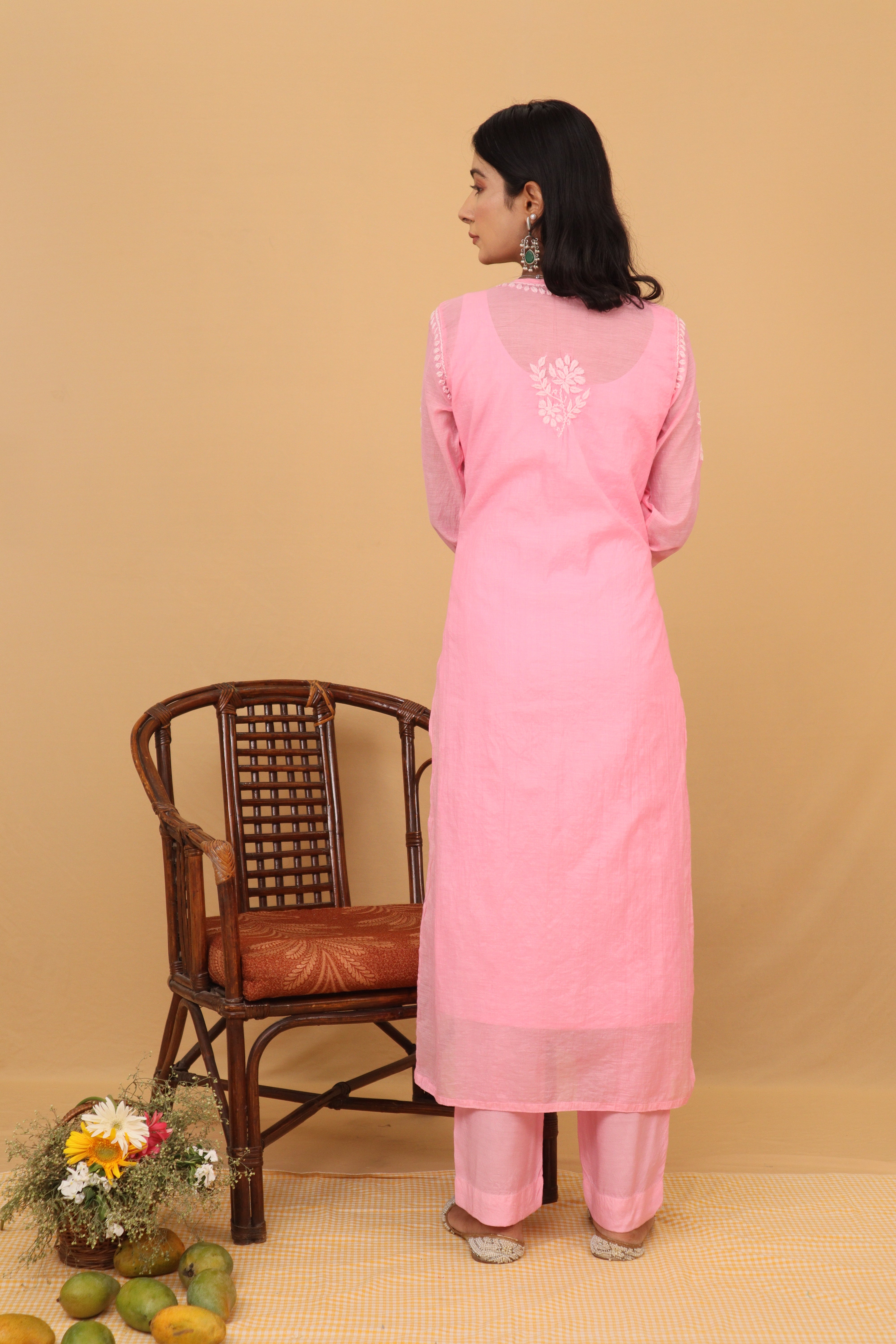 Pink Mul Chanderi Long Kurti