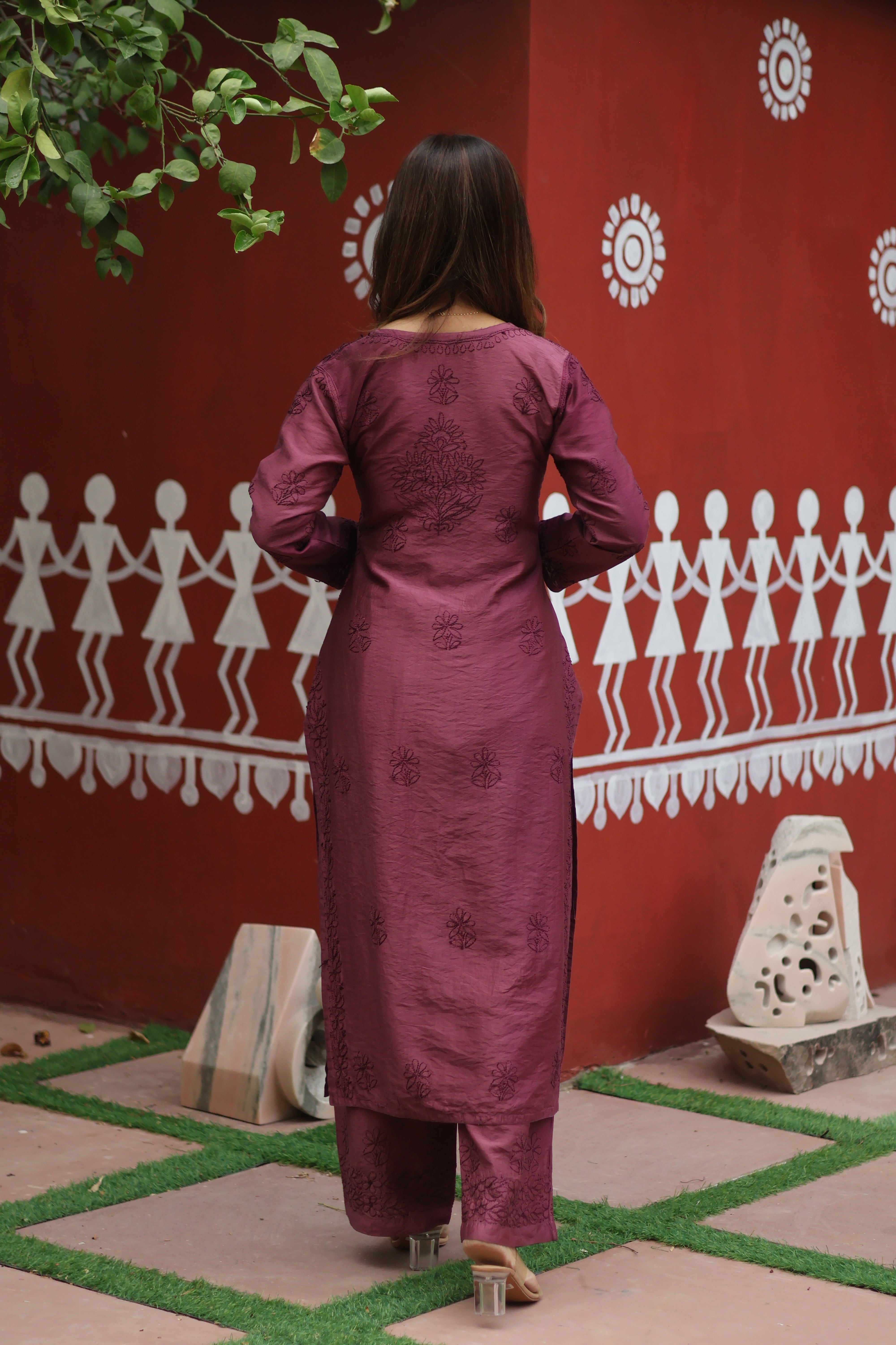 Onion Chanderi Bakhiya 3 Piece Set