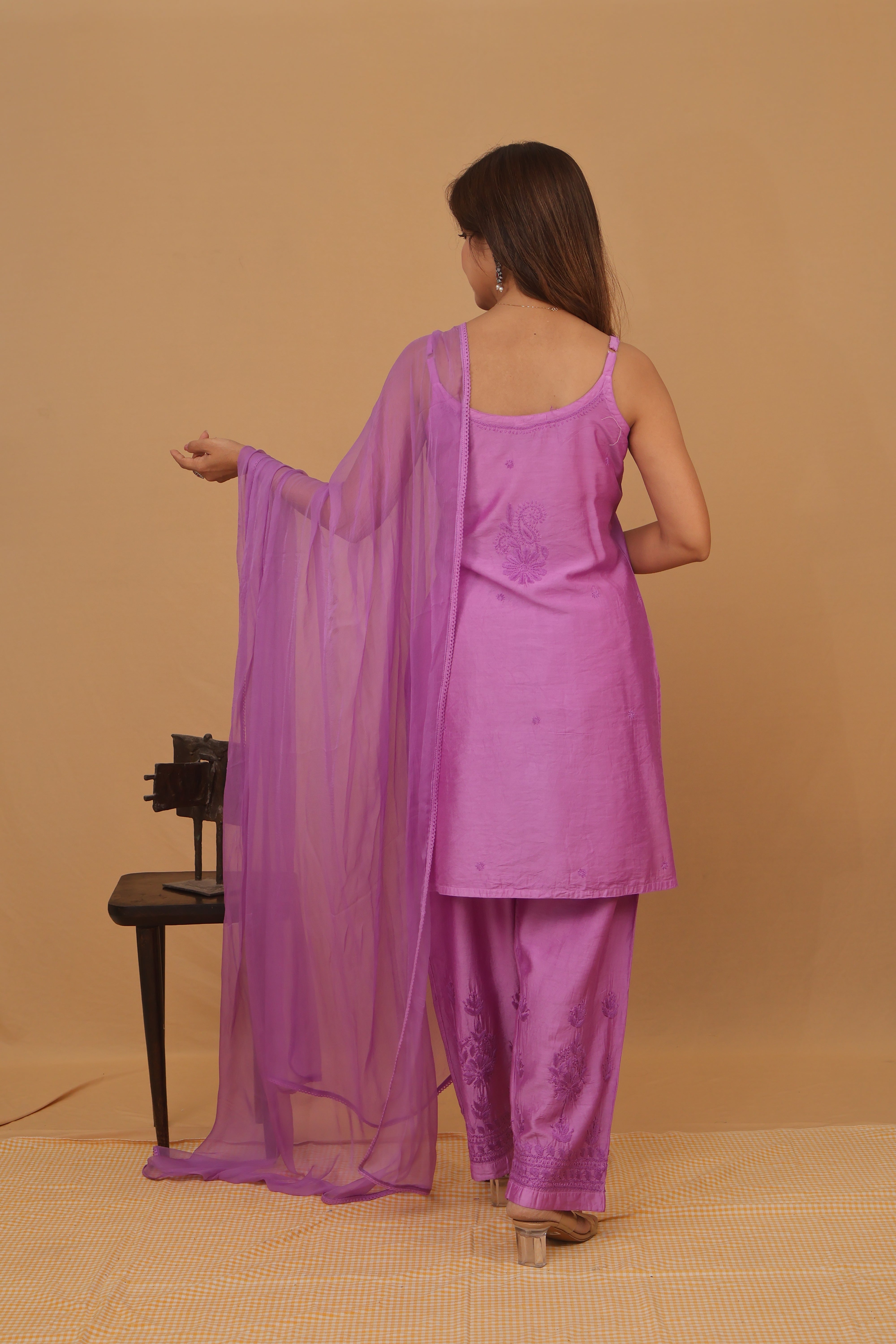 Lavendar Chanderi Spaghetti Ghaaspatti 2 Piece Set