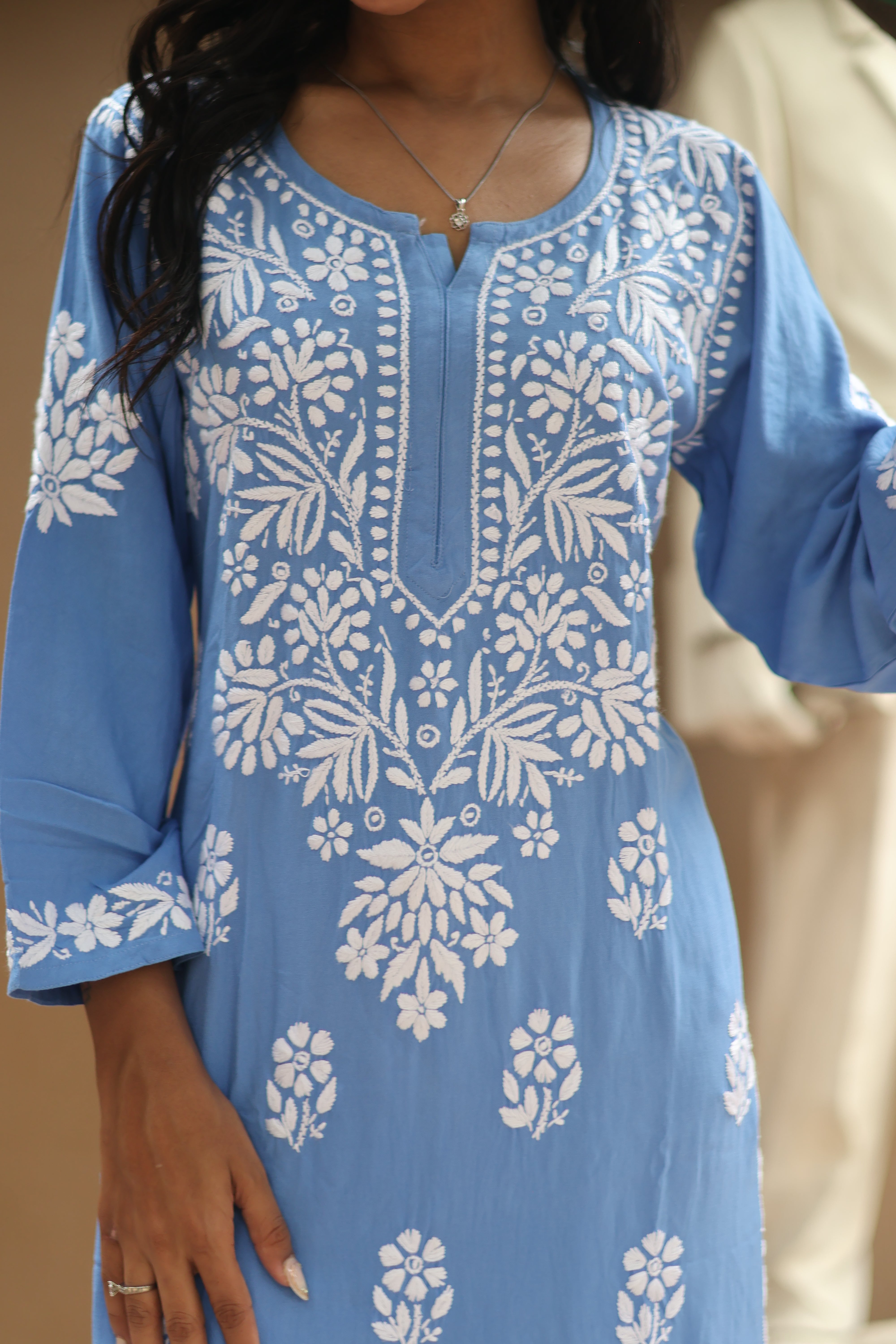 Blue Rayon Gala Boota 3 Piece Set