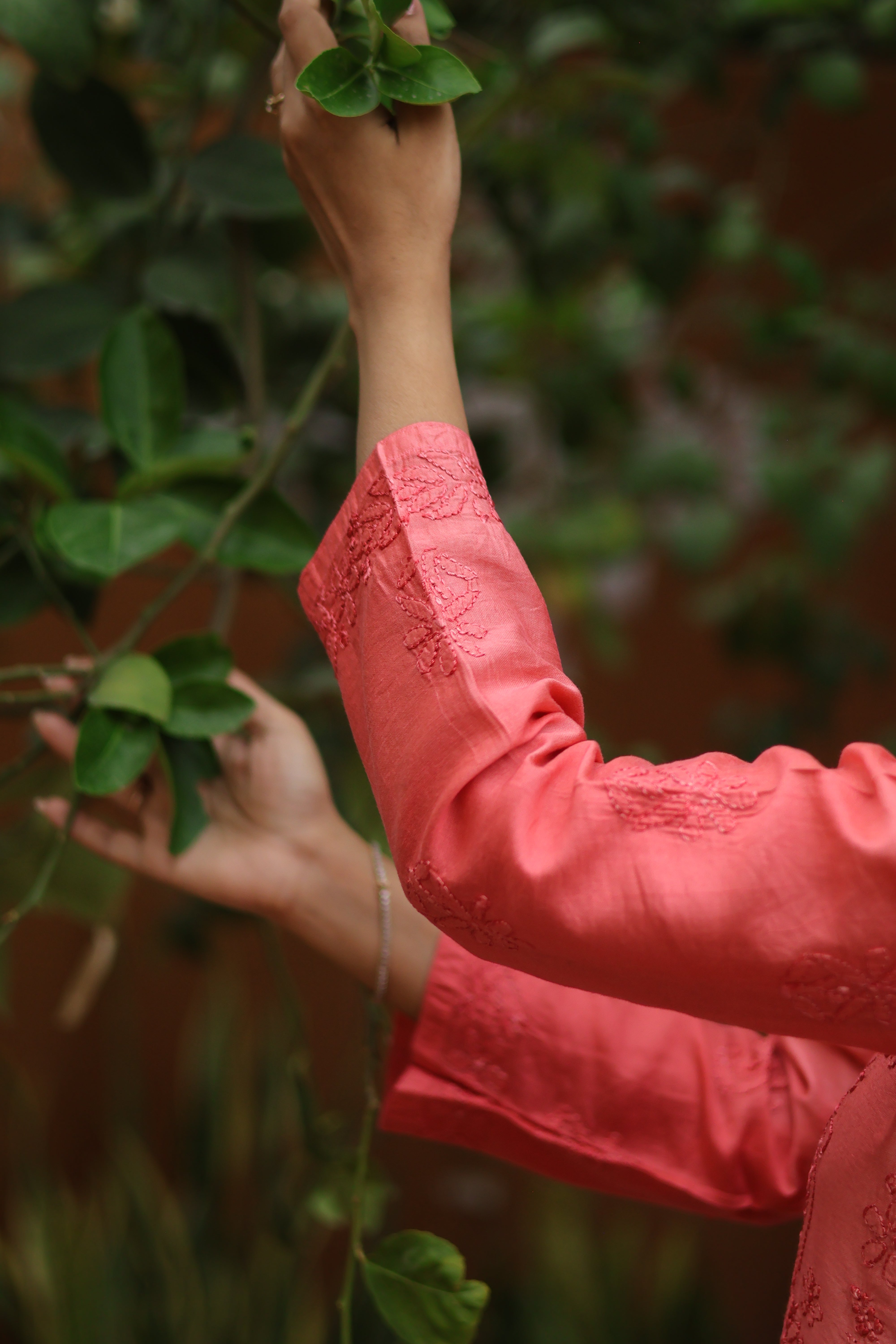 Peach Chanderi Bakhiya 3 Piece Set