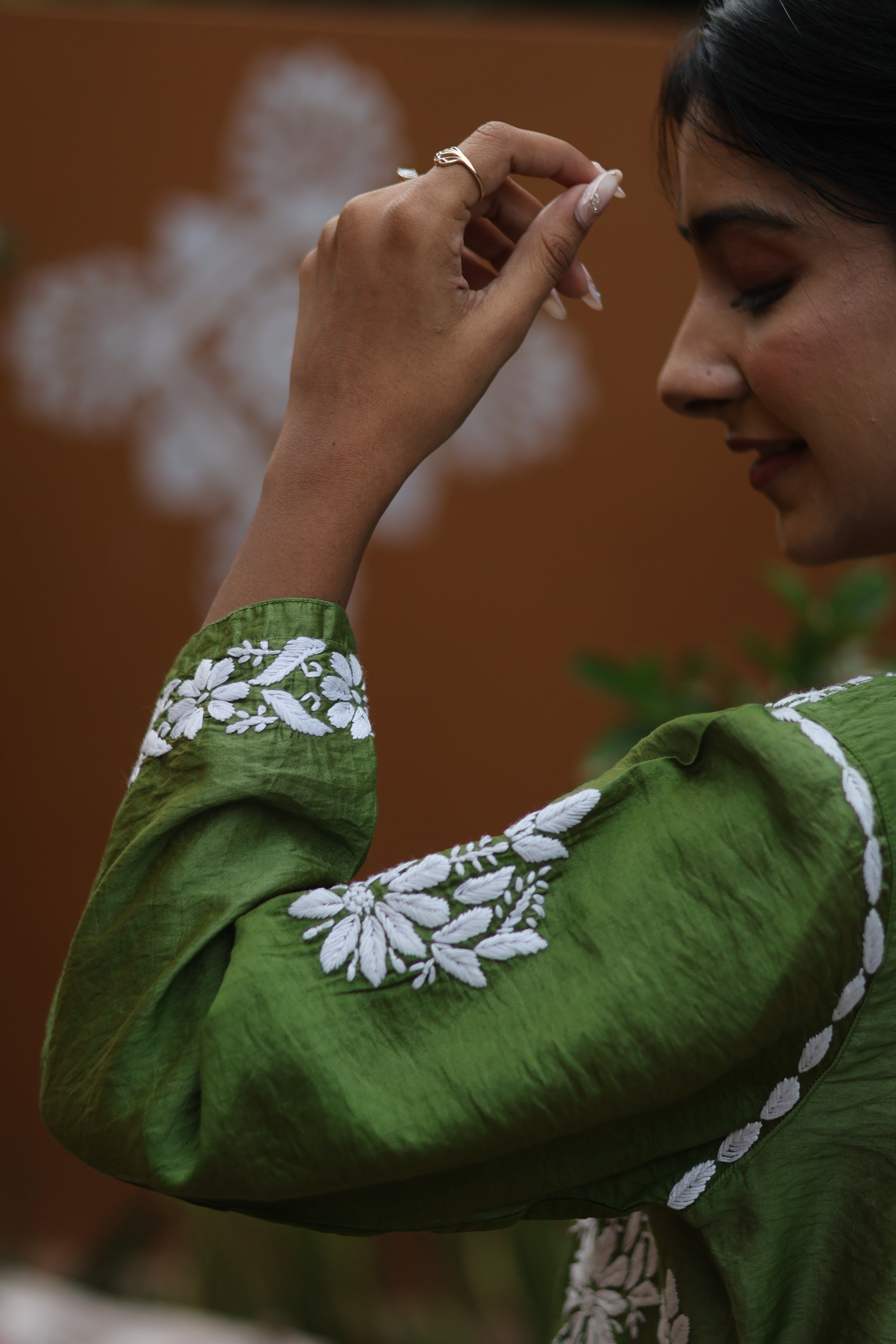 Green Chanderi White Thread Ghaaspatti 2 Piece Set