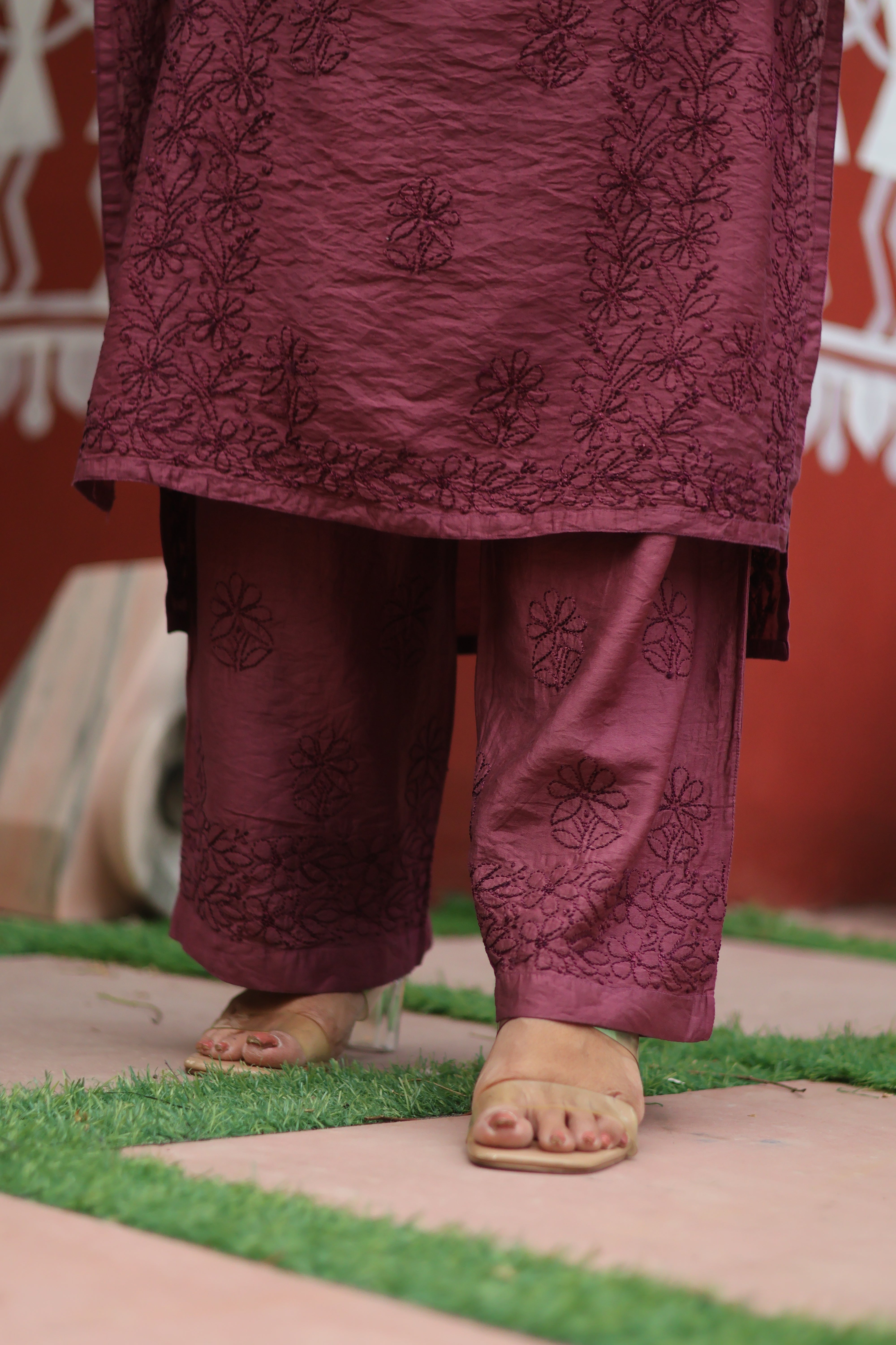Onion Chanderi Bakhiya 3 Piece Set