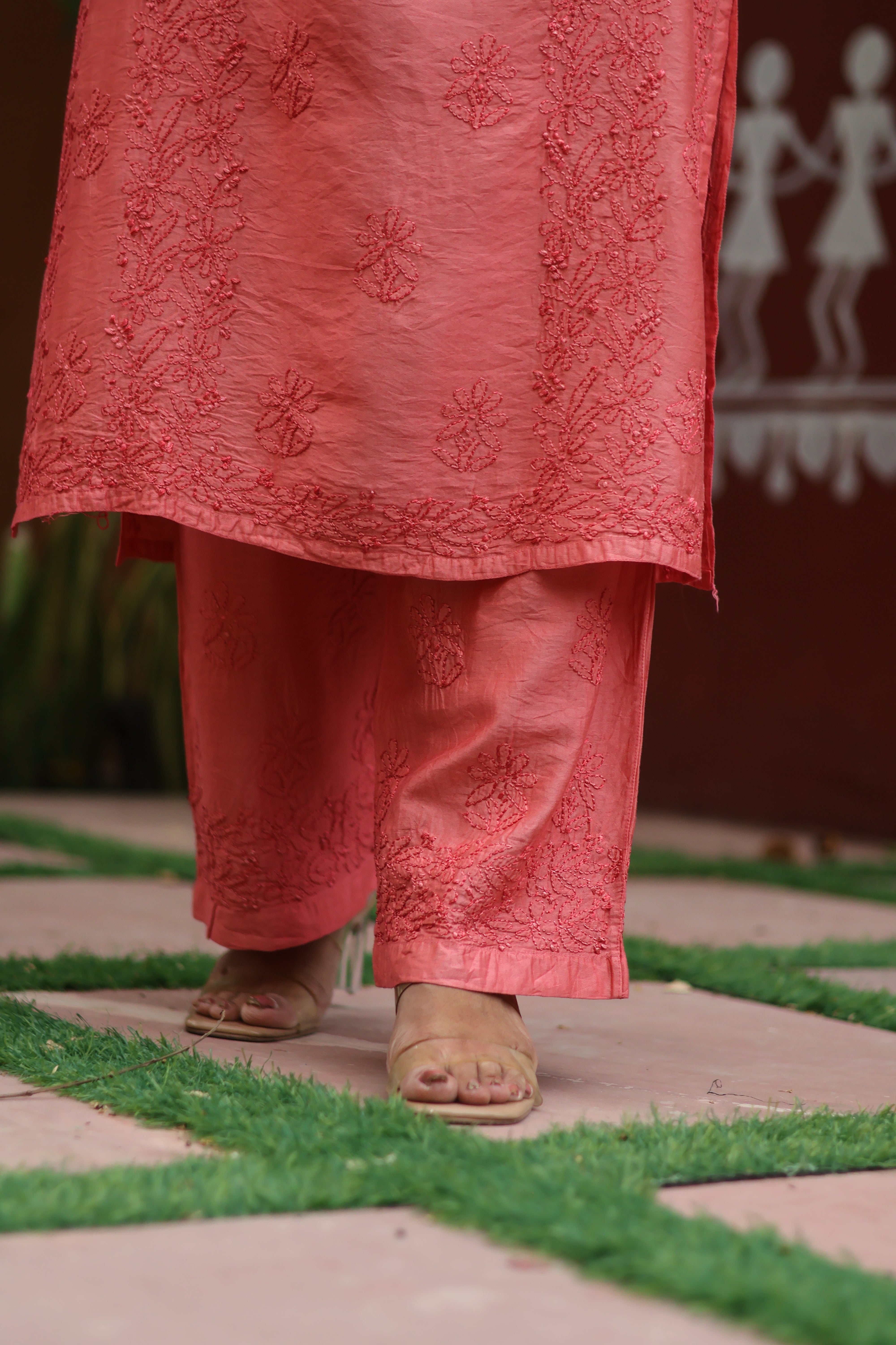 Peach Chanderi Bakhiya 3 Piece Set