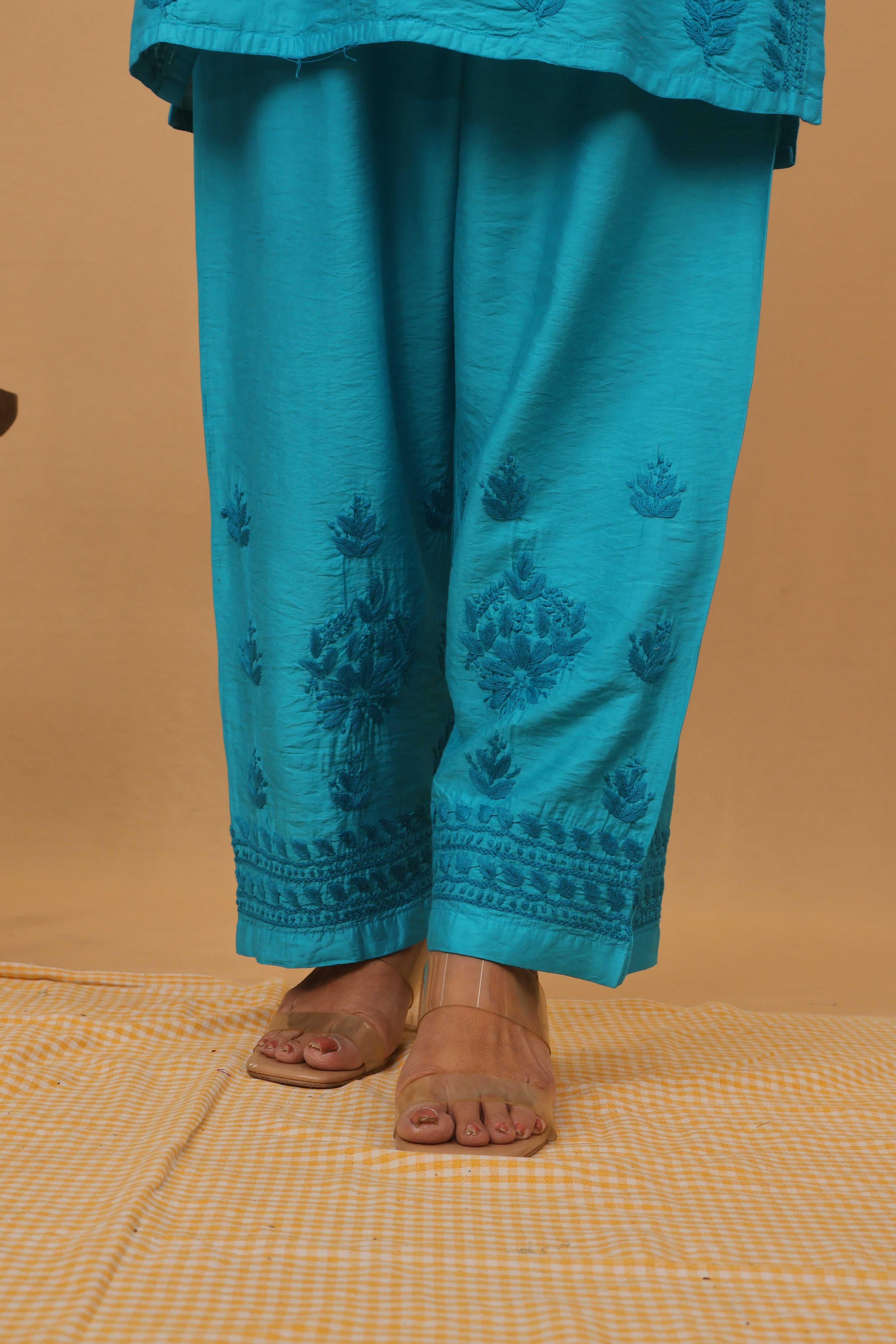 Peacock Chanderi Spaghetti Ghaaspatti 2 Piece Set