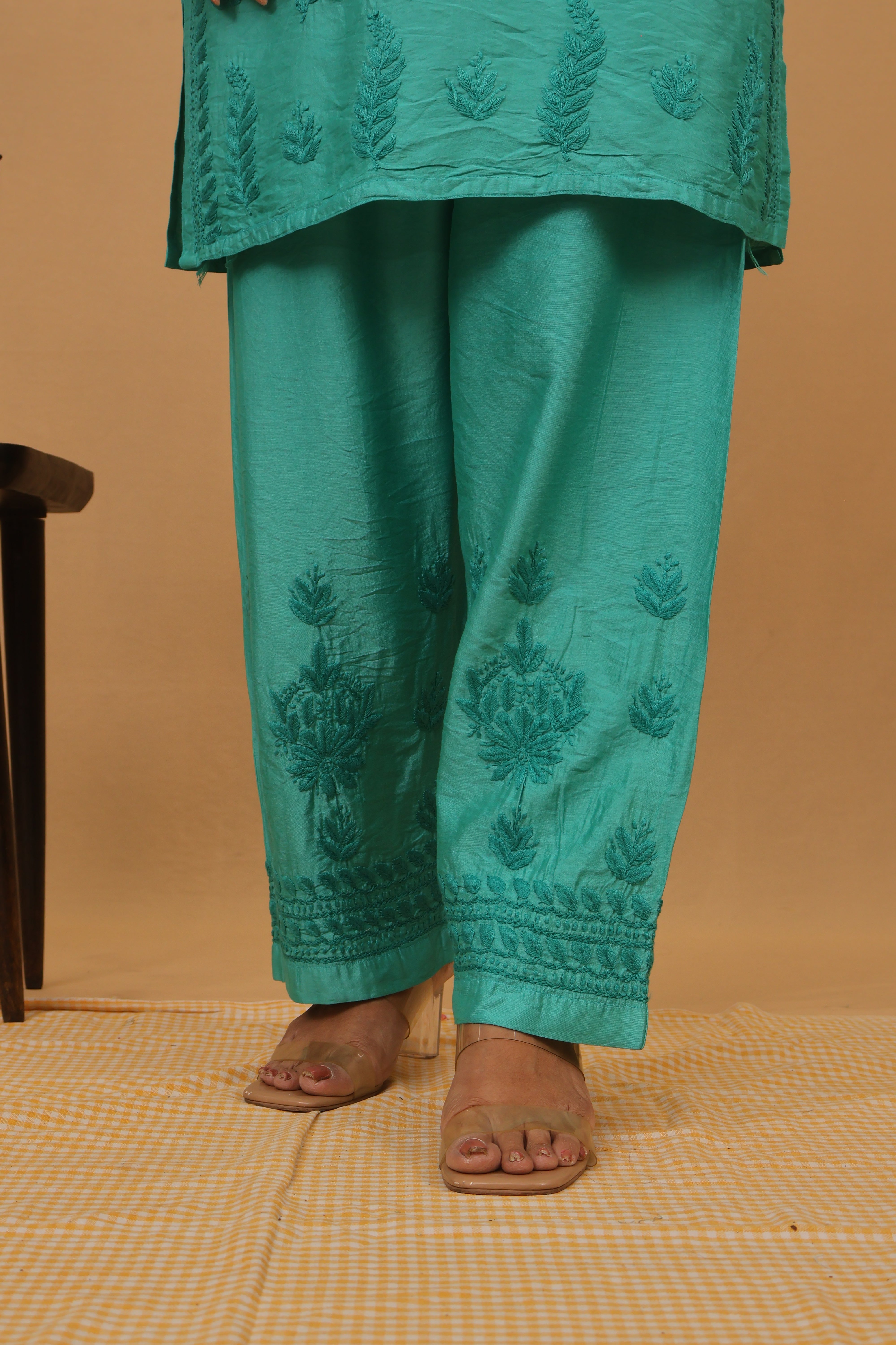 Green Chanderi Spaghetti Ghaaspatti 2 Piece Set