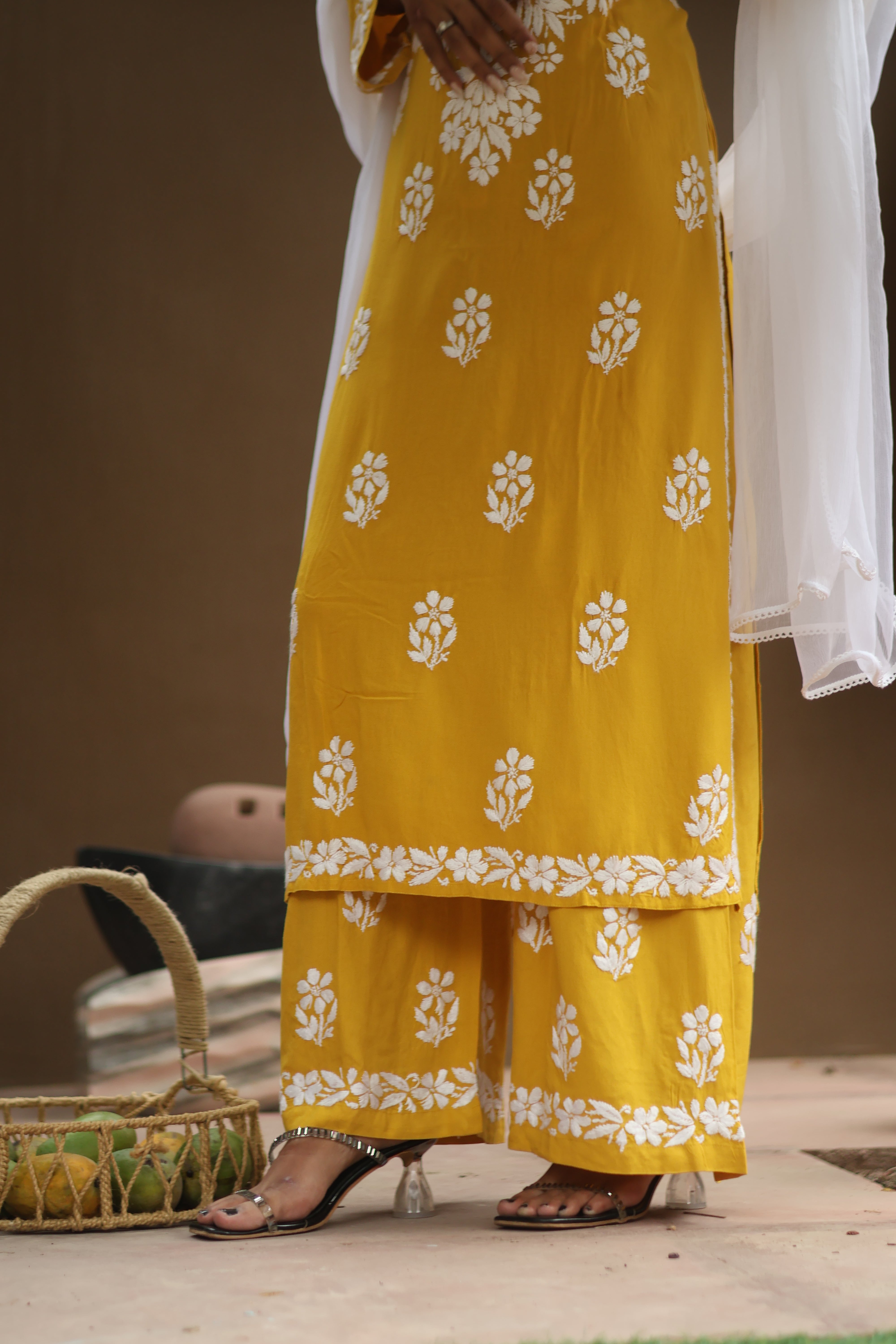 Mustard Rayon Gala Boota 3 Piece Set