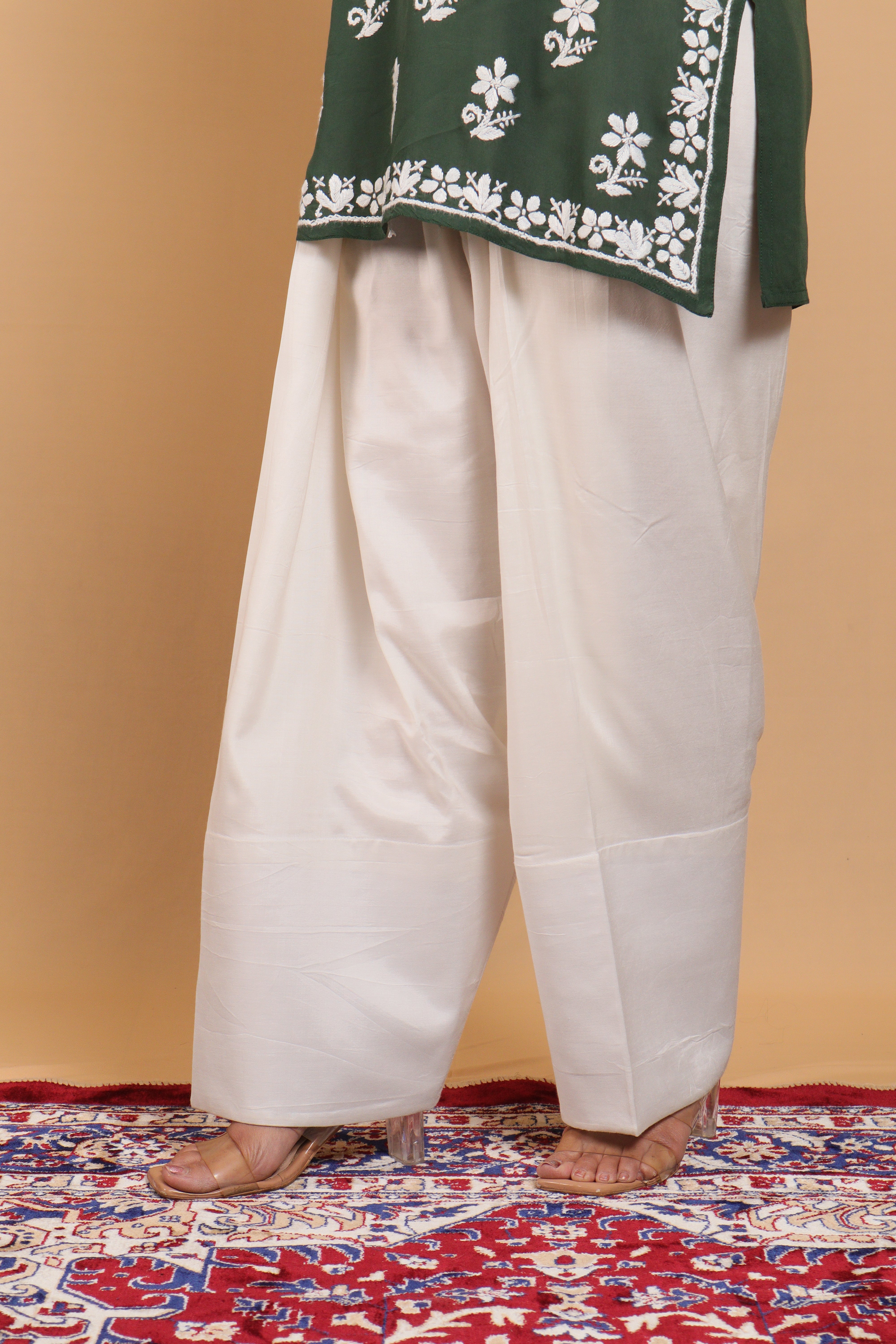 Dark Green Rayon Short Kurta Gala Boota 2 Piece Set
