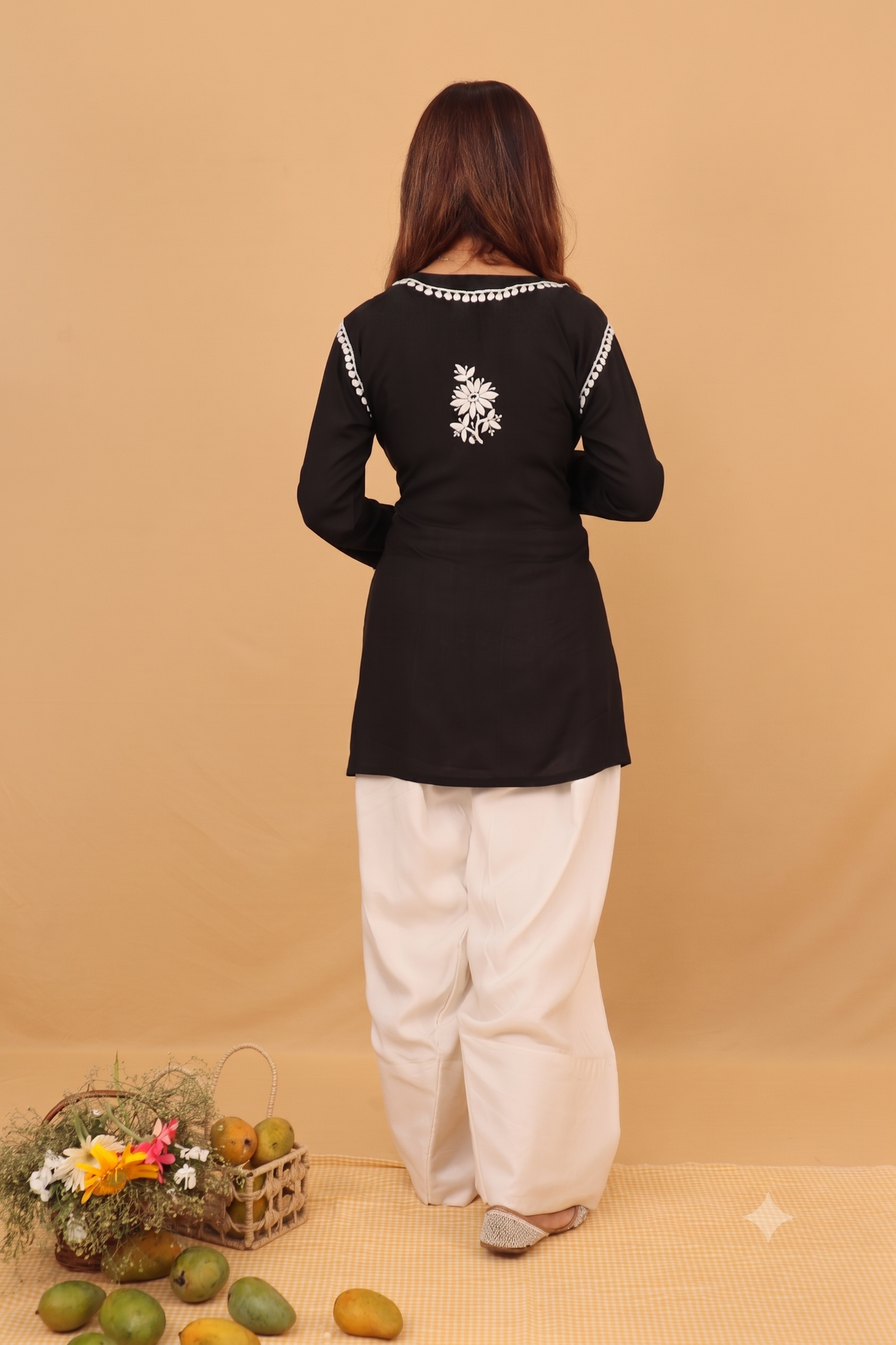 Black Modal Short Kurta Panel 3 Piece Set