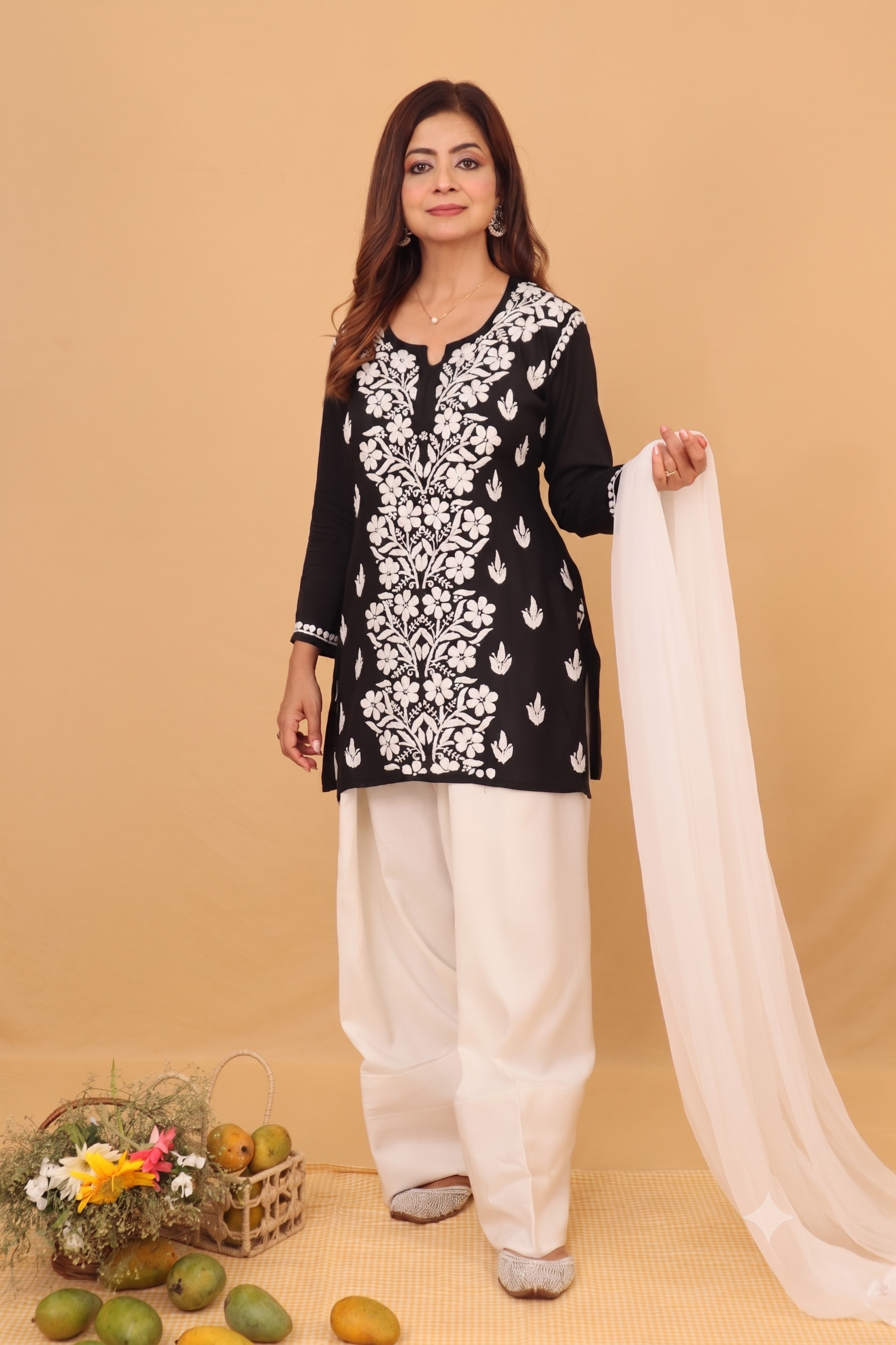 Black Modal Short Kurta Panel 3 Piece Set