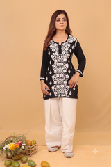 Black Modal Short Kurta Panel 2 Piece Set