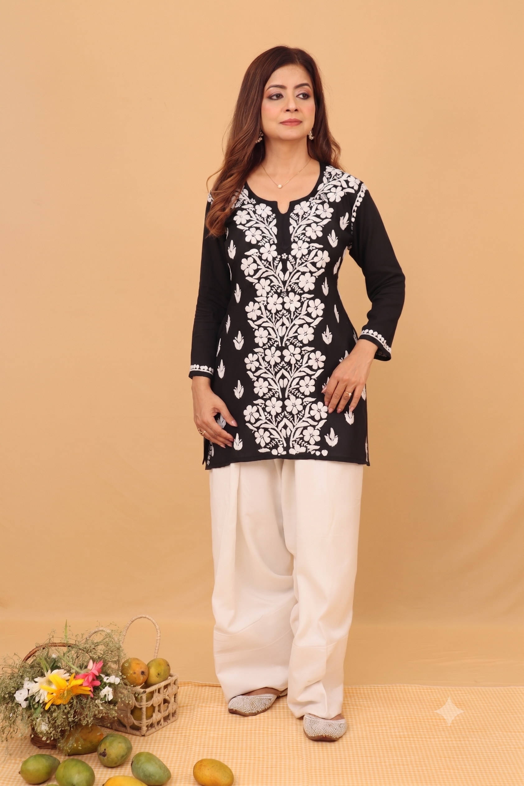 Black Modal Short Kurta Panel 3 Piece Set