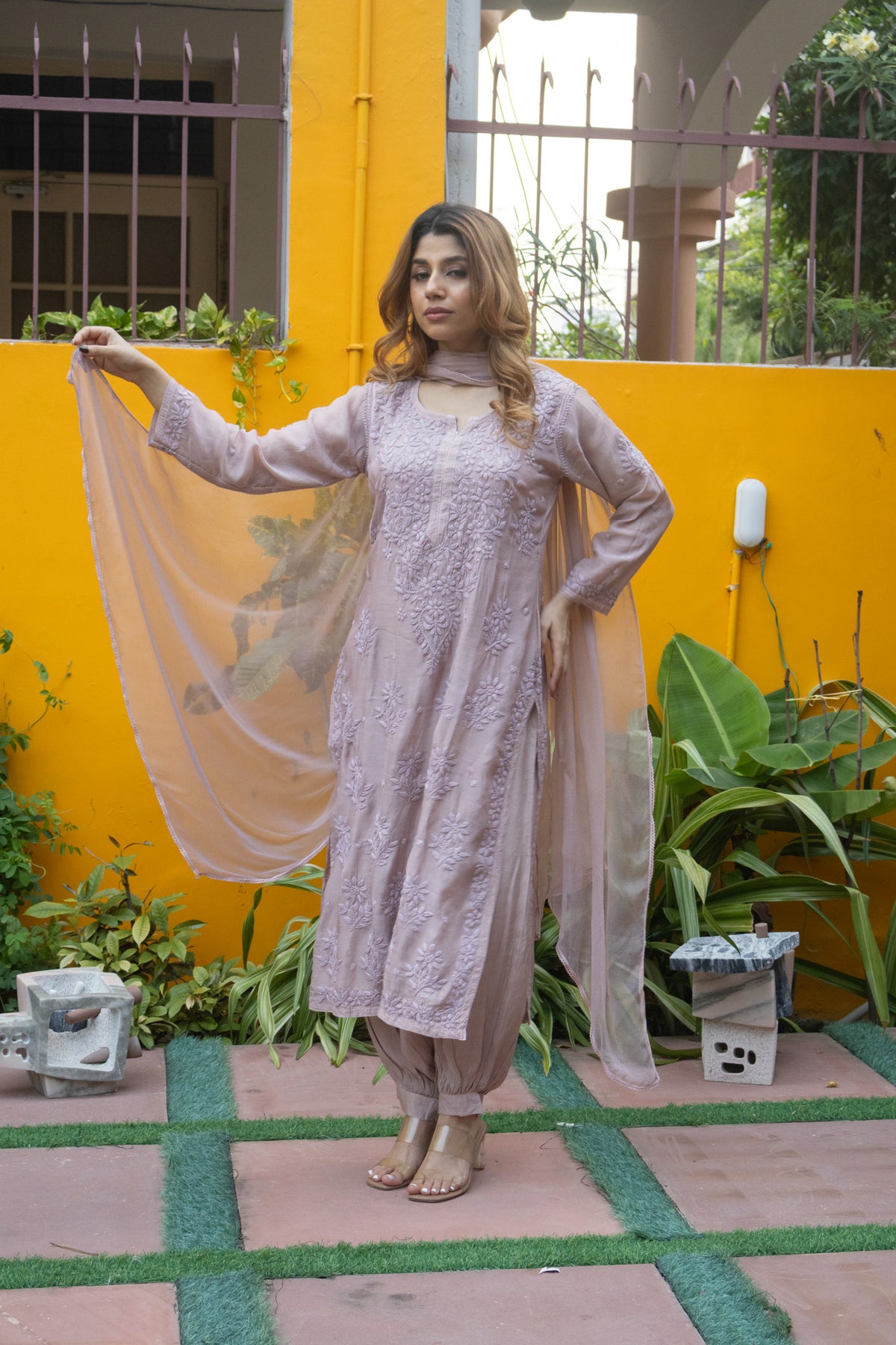 Brown Muslin Kurti with Ghaaspatti Work