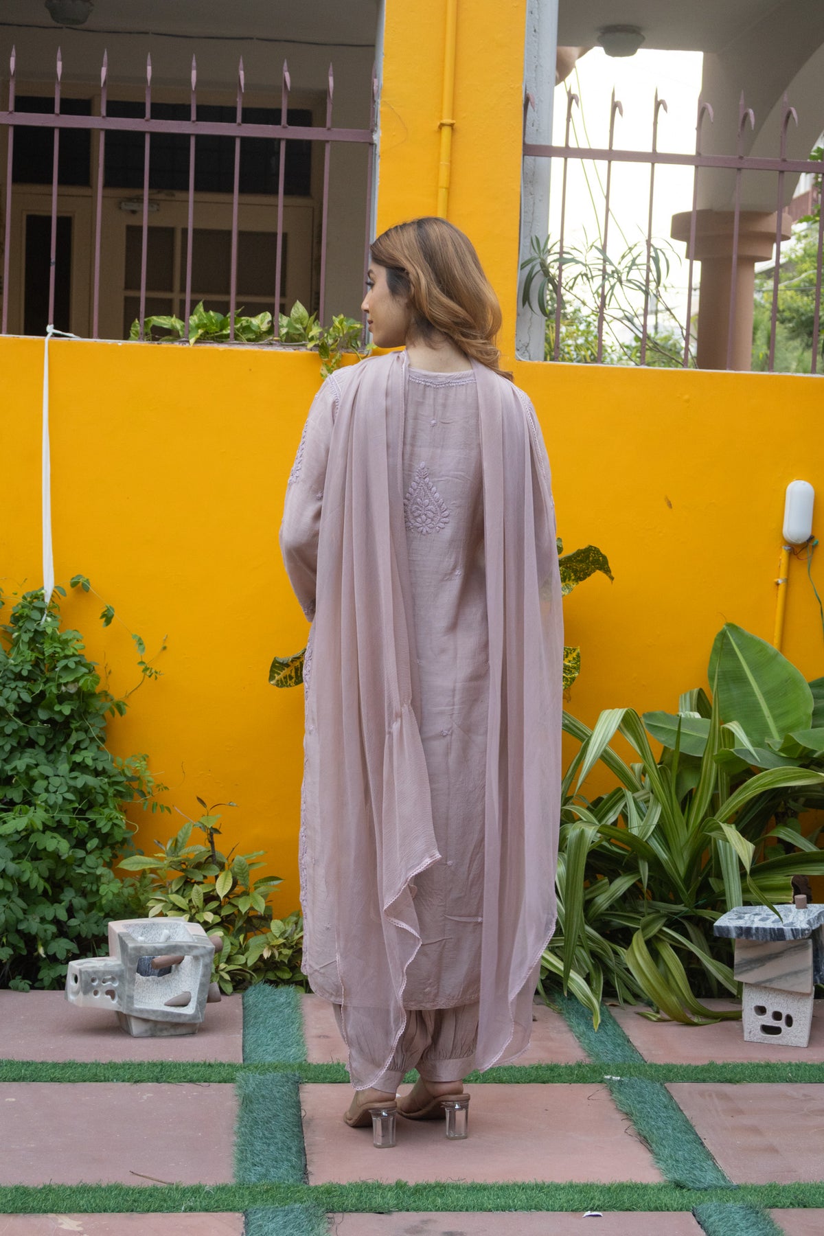 Brown Muslin Kurti with Ghaaspatti Work