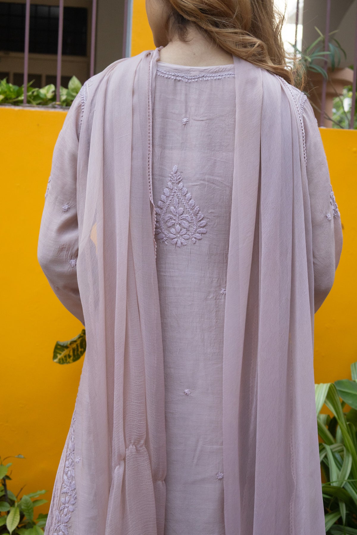 Brown Muslin Kurti with Ghaaspatti Work