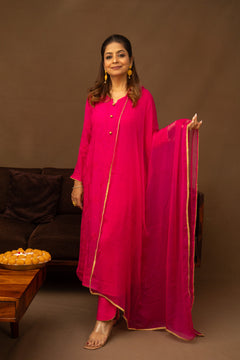 Pink Festive Chikankari Muslin 3 Piece Set