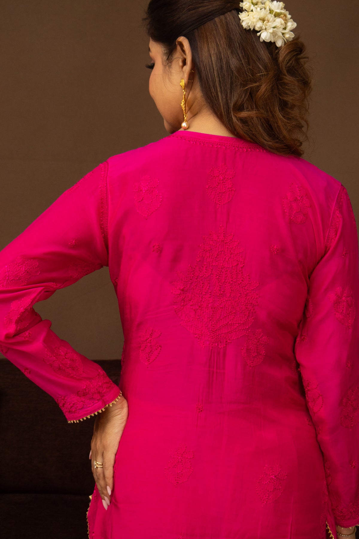 Pink Festive Chikankari Muslin 3 Piece Set