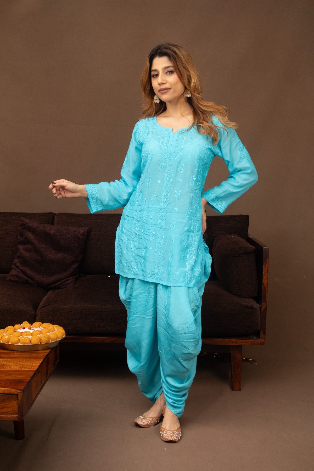 Blue Muslin Short Kurti