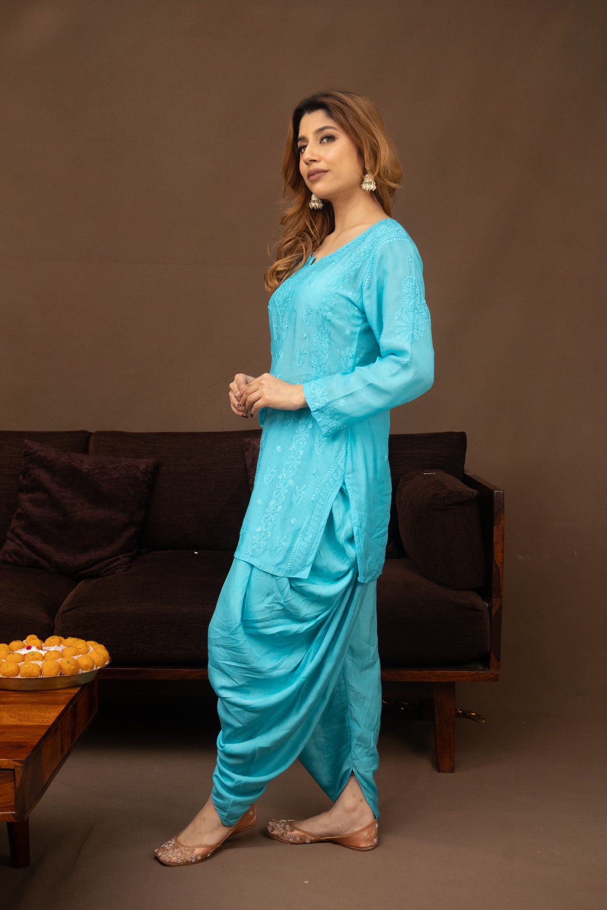 Blue Muslin Short Kurti