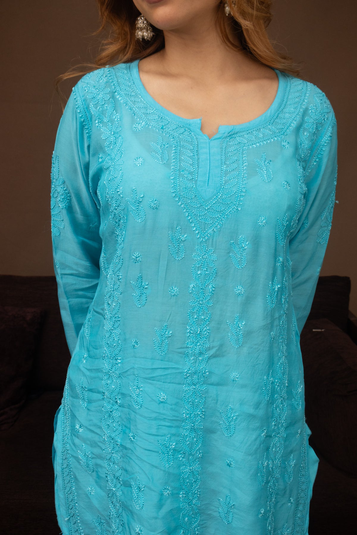 Blue Muslin Short Kurti