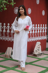 White Chanderi Bakhiya 2 Piece Set
