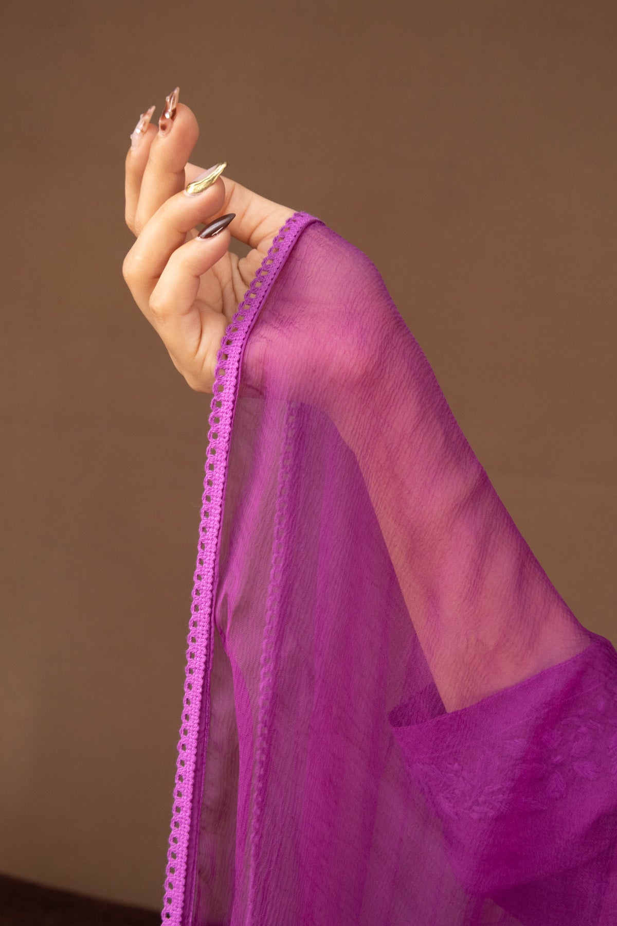 Purple Muslin Kurti with Afghani 3 Piece set