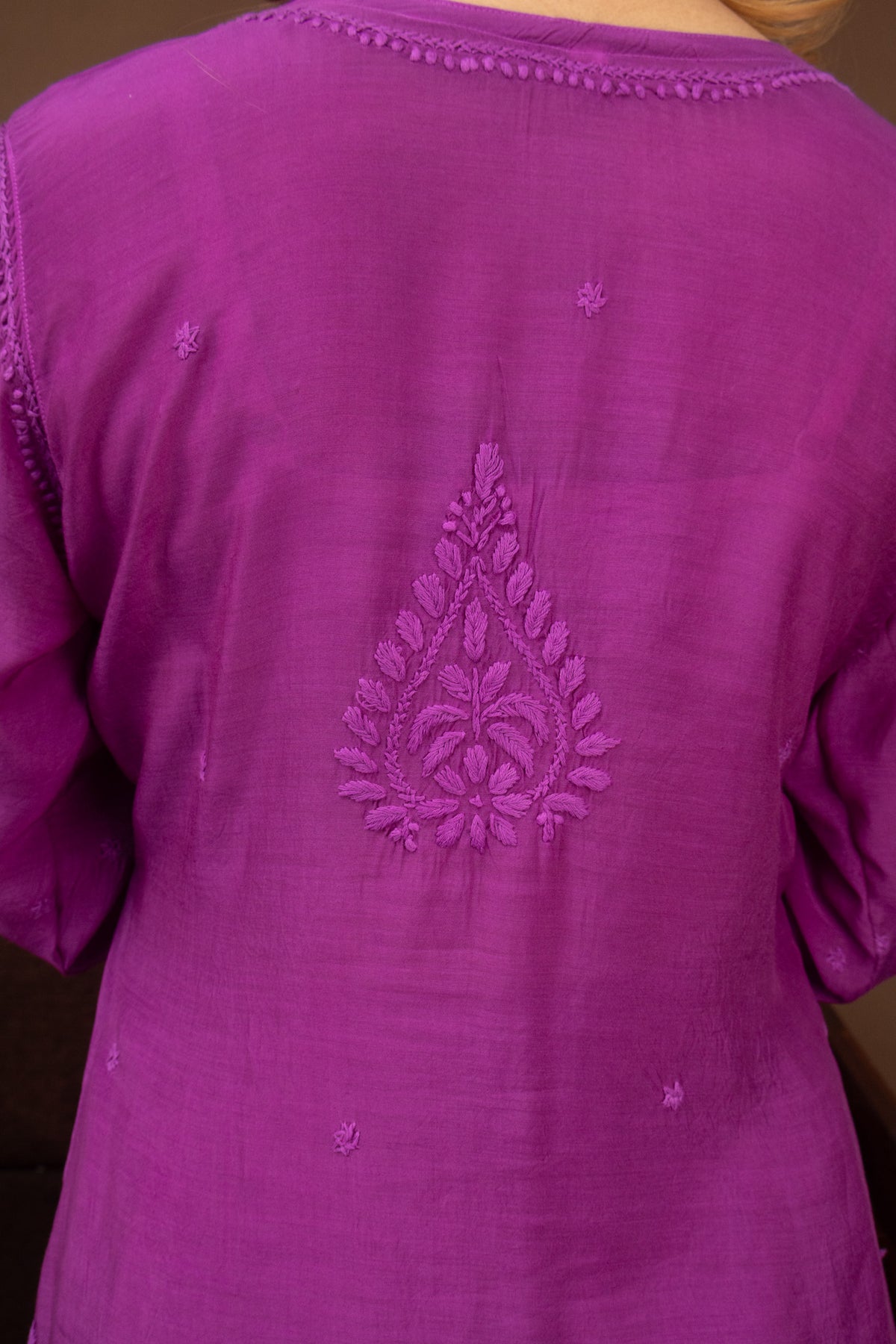 Purple Muslin Kurti with Ghaaspatti Work